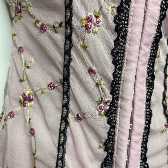 Vintage Rampage Sheer Sleeveless Corset Top Floral Embroidered S/M - Picture 6 of 8
